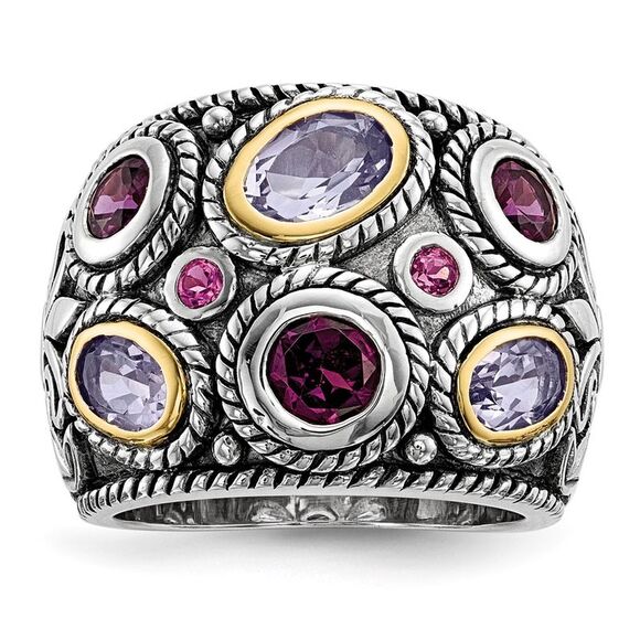 Kazi Luxury Silver Rhod. w/14k Pink Qrtz Rhodolite GA & Pink Tourmaline Ring